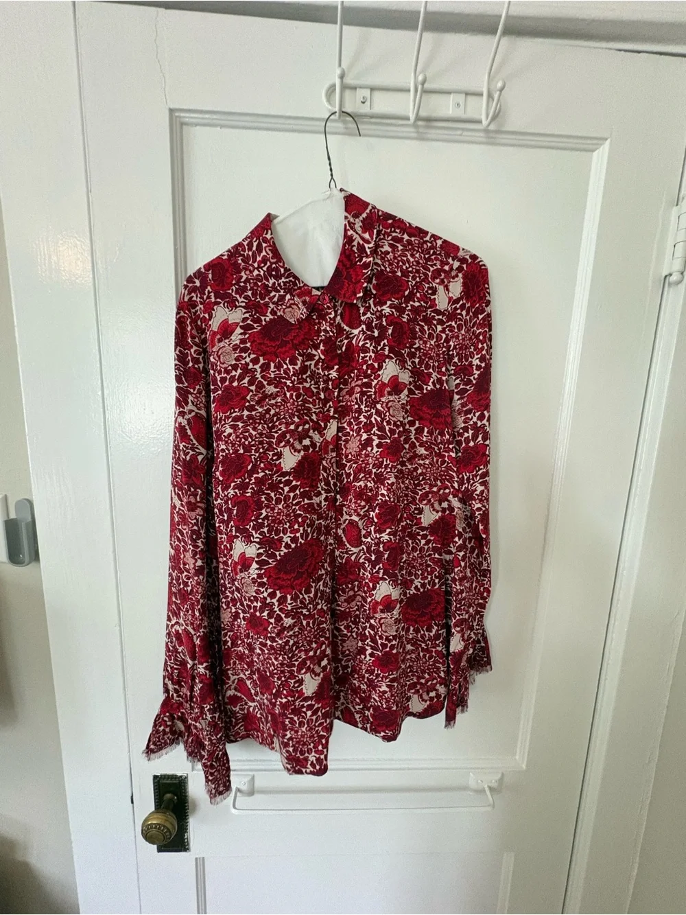 Tory Burch Red and White Printed Silk Blouse